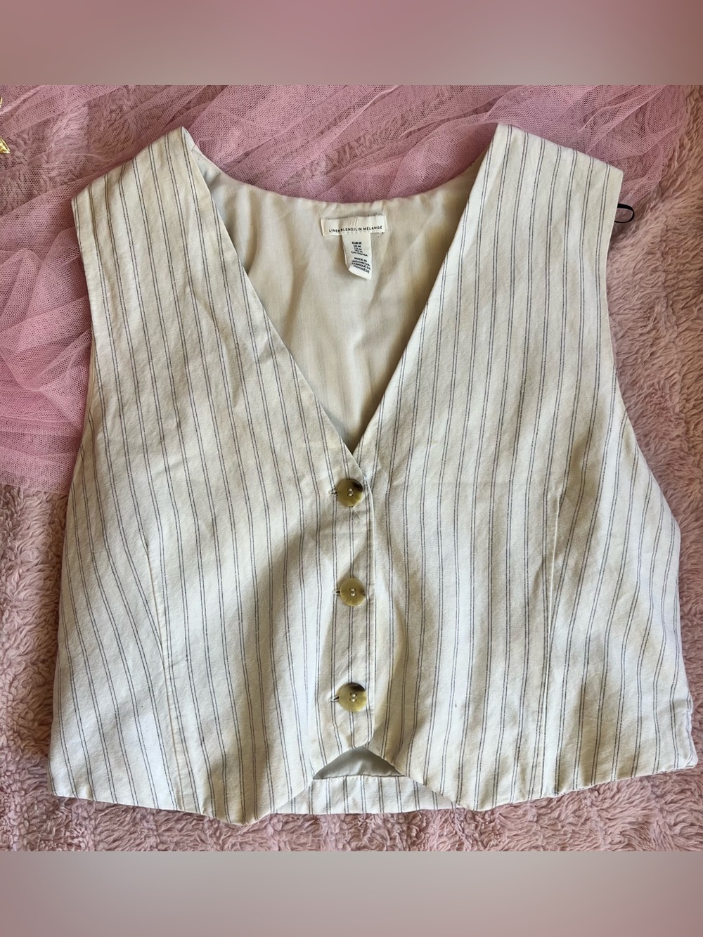 H&M Linen Blend Vest w. Pinstripes & Button Front | Medium | GUC | Quiet Luxury